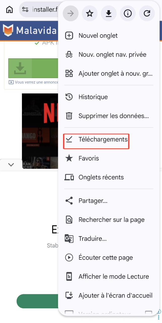 Étape 1 — Menu Chrome Téléchargements